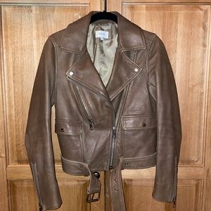 Reiss Kate Leather Biker Taupe Moto Jacket US 2 XS